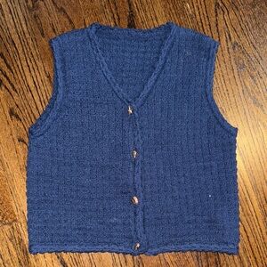 Commense Blue Knit Button-Up Vest